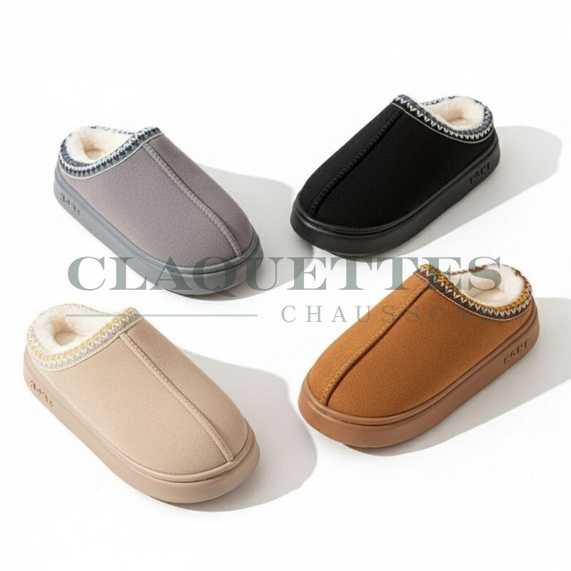 Chaussons fourrés | Peau | Black