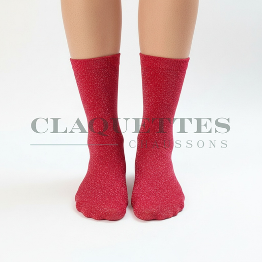 Chaussettes paillettes | Framboise