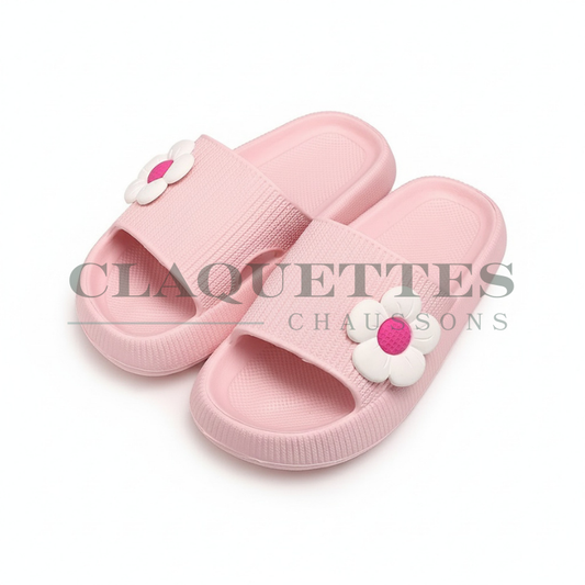 Claquettes à Fleurs | Rose